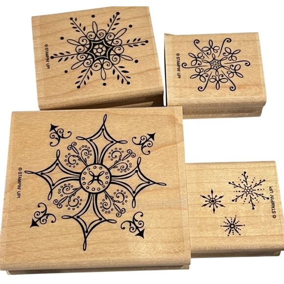 Stampin Up! Serene Snowflakes Rubber Wood-Mounted Stamps Set Of 4 - Picture 1 of 3